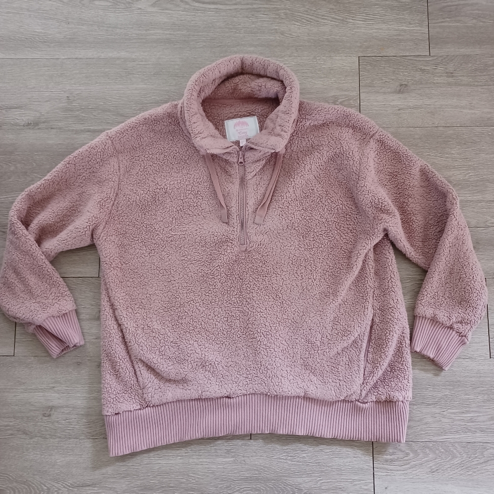 Member's Mark Women's Cozy Sherpa Pullover Size L Pink 1/4 Zip Pockets - Picture 13 of 13